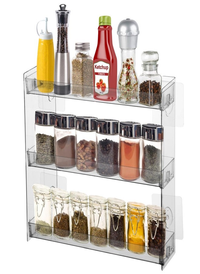 FMOACEN Spice Rack Wall Mount Clear Plastic Seasoning Organizer Condiment Bottles Storage Shelf Spice Rack Organizer for Kitchen Cabinet Doors Pantry RV Organization - Image 1